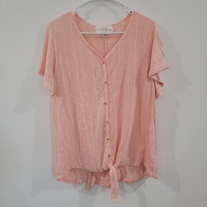 French Laundry Womens Top Size 3X Pink White Striped Ribbed Button‎ Up